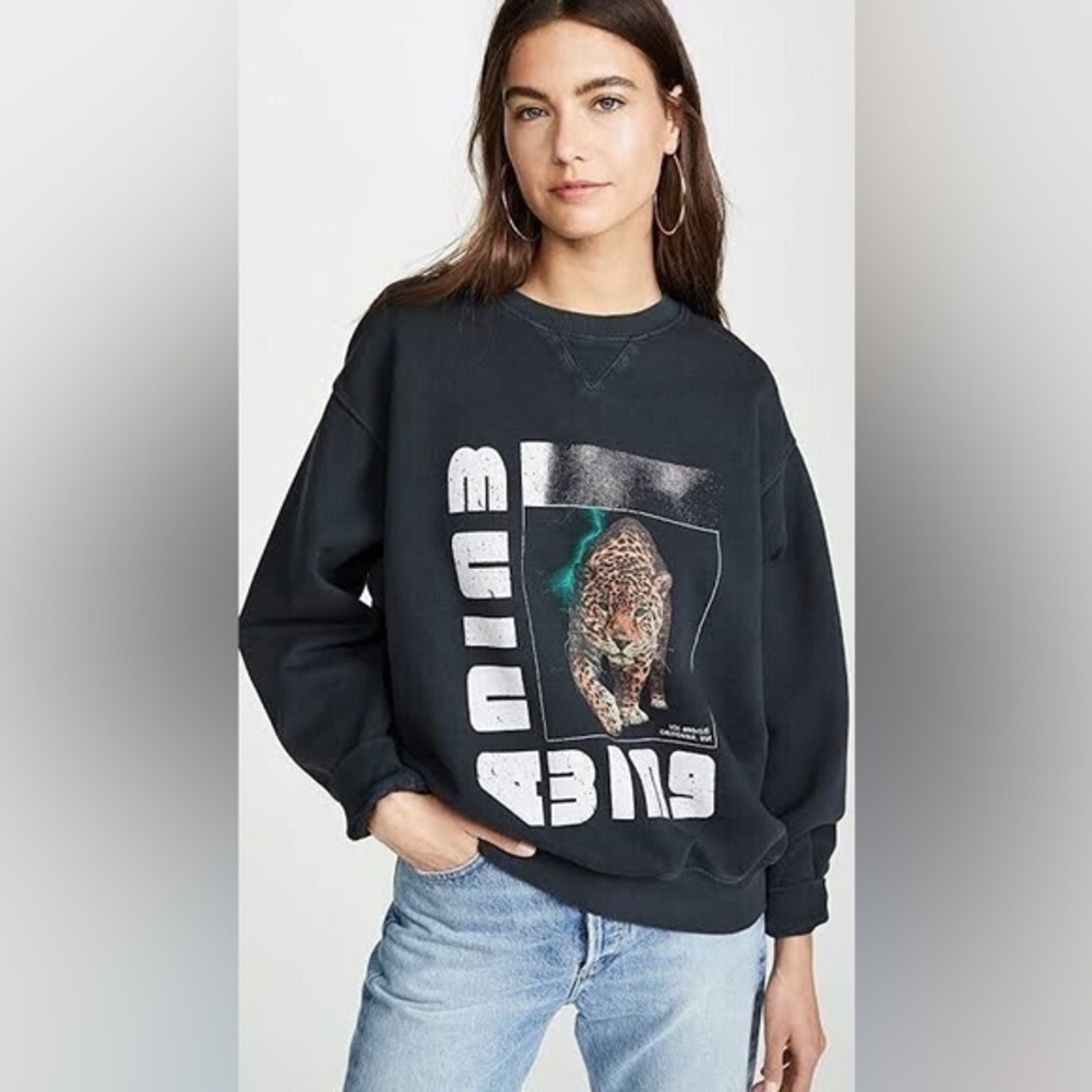 Anine Bing Wildcat Vintage Black Graphic Sweater